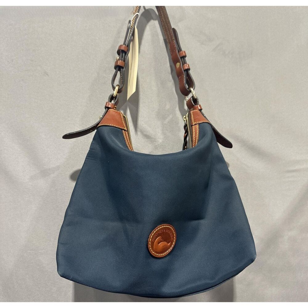 Dooney & Bourke Nylon Large Erica Shoulder Bag Navy Blue Leather Hobo Purse